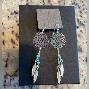 .925 Silver and Blue Dangle Earrings made in India